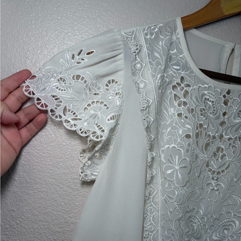 Express White Lace Peplum Blouse Boho Cottagecore Romantic Floral Embroidered XS - Picture 3 of 8